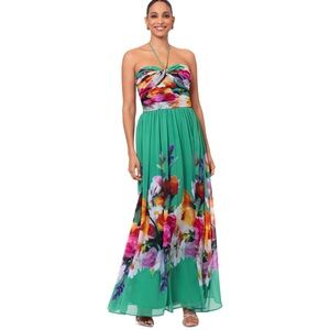 NWR Betsy & Adam Long Women's Floral-Print Halter Gown SZ-10